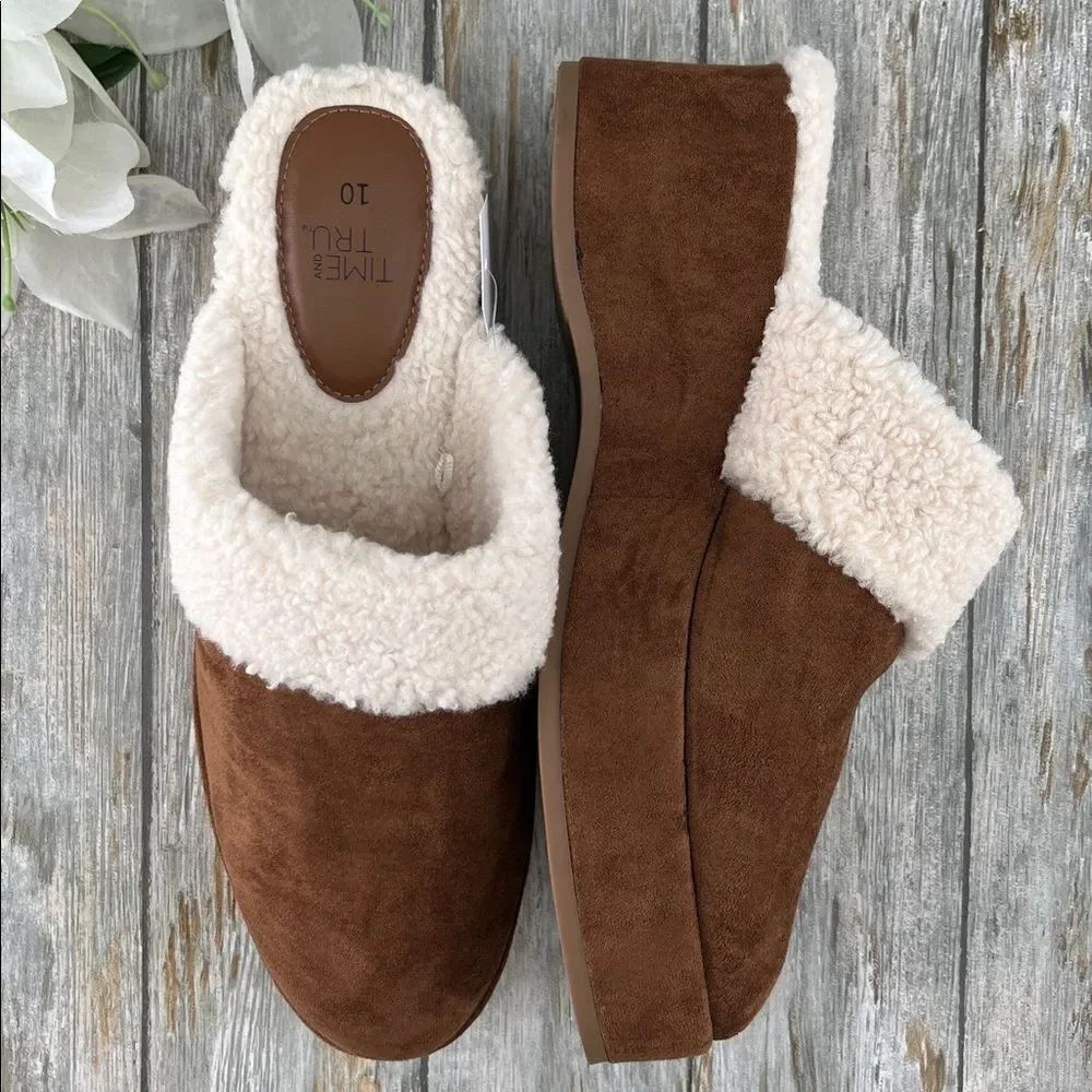 Women's Faux Shearling Wedge Clogs Shoes Size 10